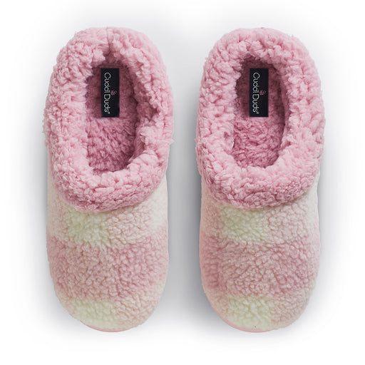 Chalk Pink Plaid;@Buffalo plaid clog slipper with sherpa lining