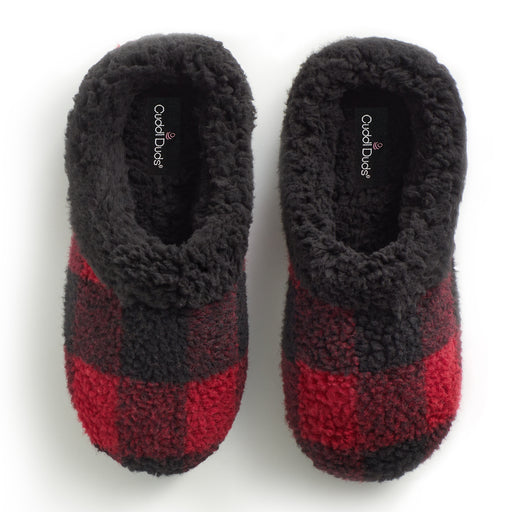 Red Black Plaid;@Buffalo plaid clog slipper with sherpa lining
