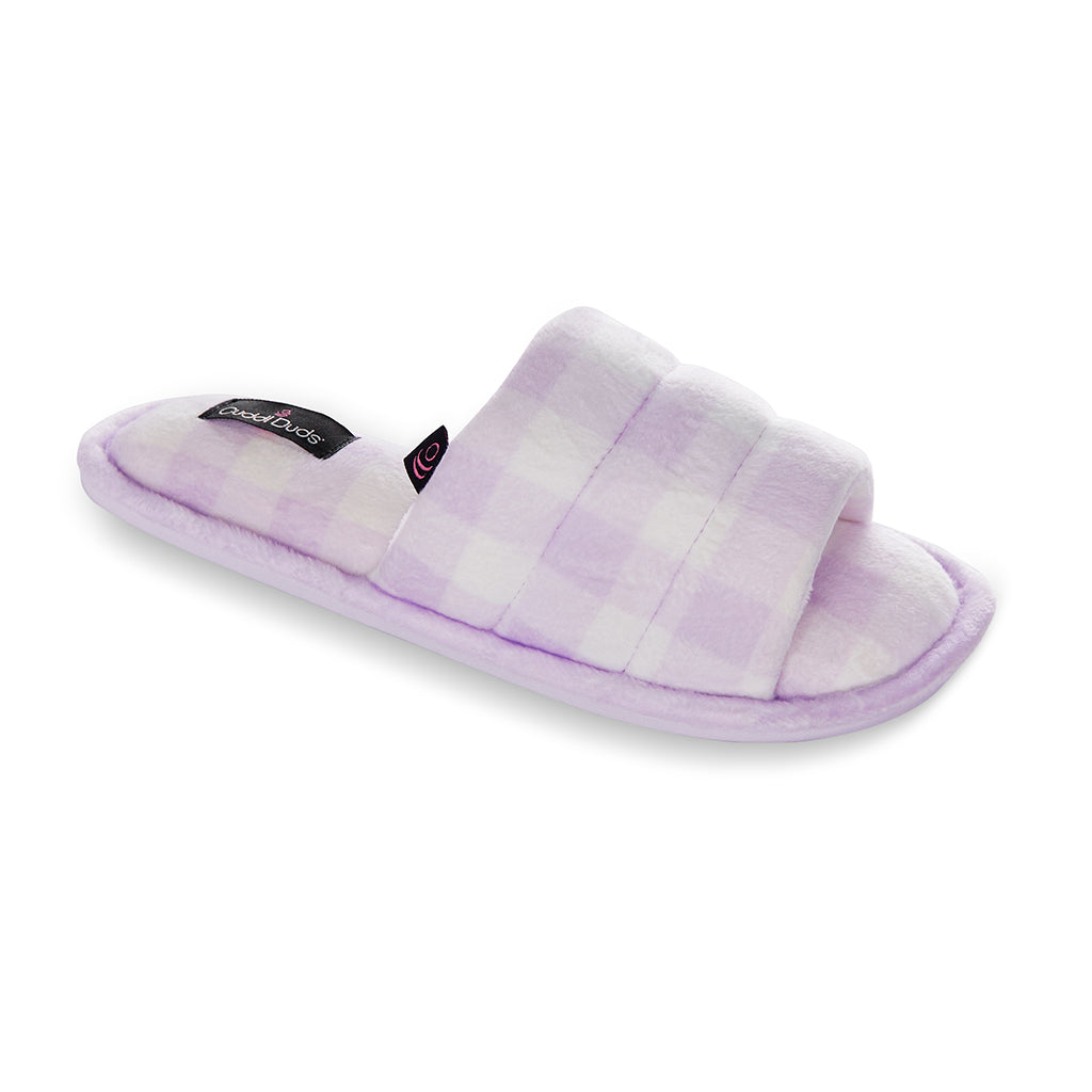 Lavender Fog Gingham;@Puffy Velour Slide Slipper