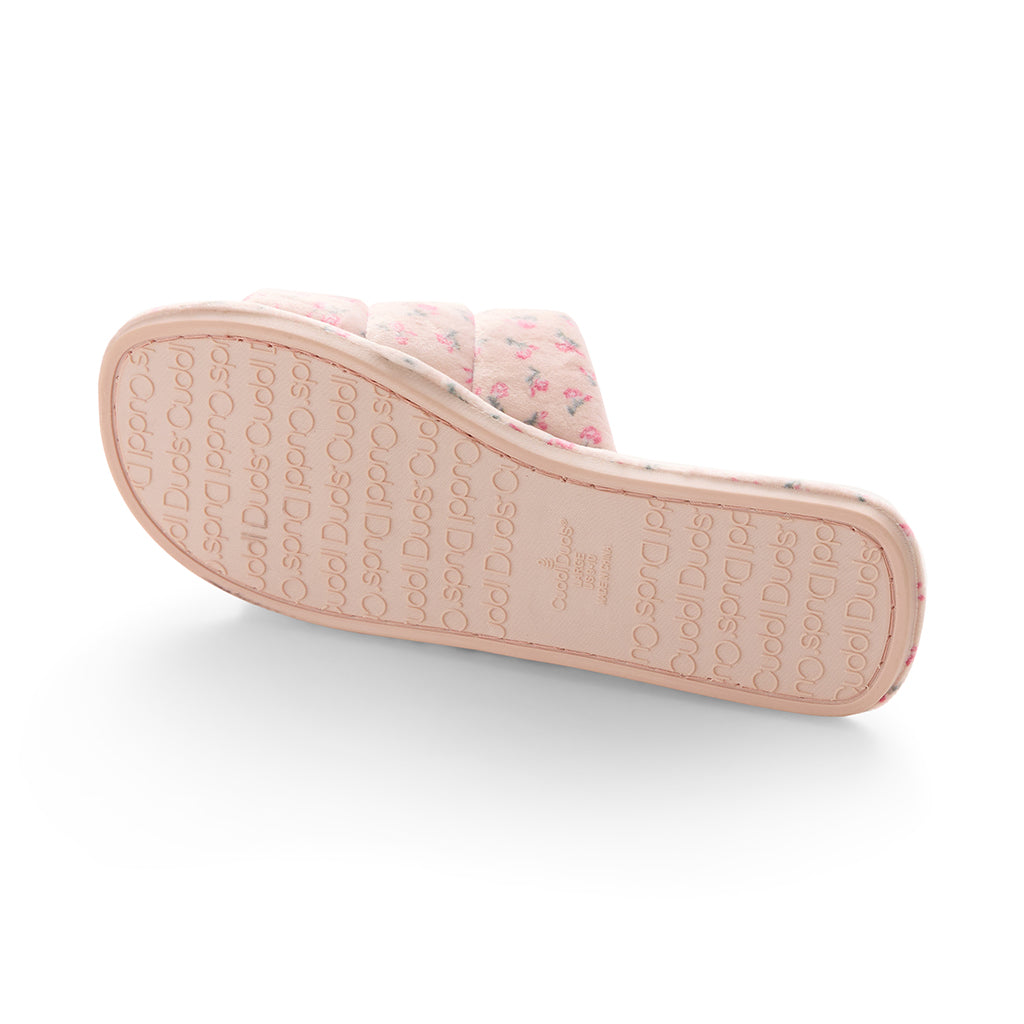 Mauve Chalk Floral;@ A Puffy Velour Slide Slipper