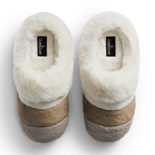 Ivory Multi;@A Faux Fur clog slipper with Ivory layers