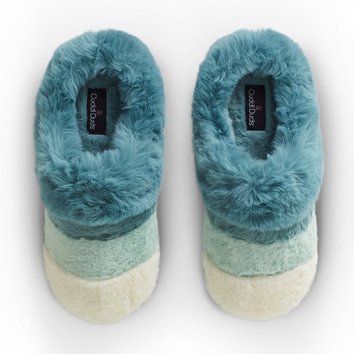 Starlight Blue Multi;@A Faux Fur clog slipper with Nostalgia Rose layers