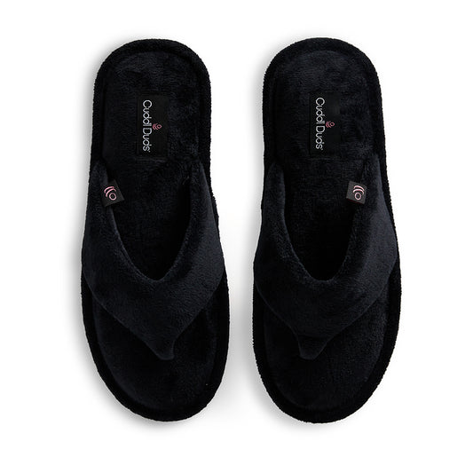 Black;@Velour Thong Slide Slipper