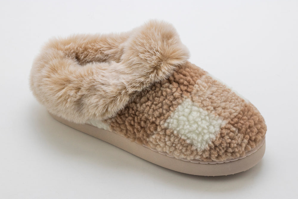 Buffalo Plaid Clog Slipper with Contrast Sherpa Lining