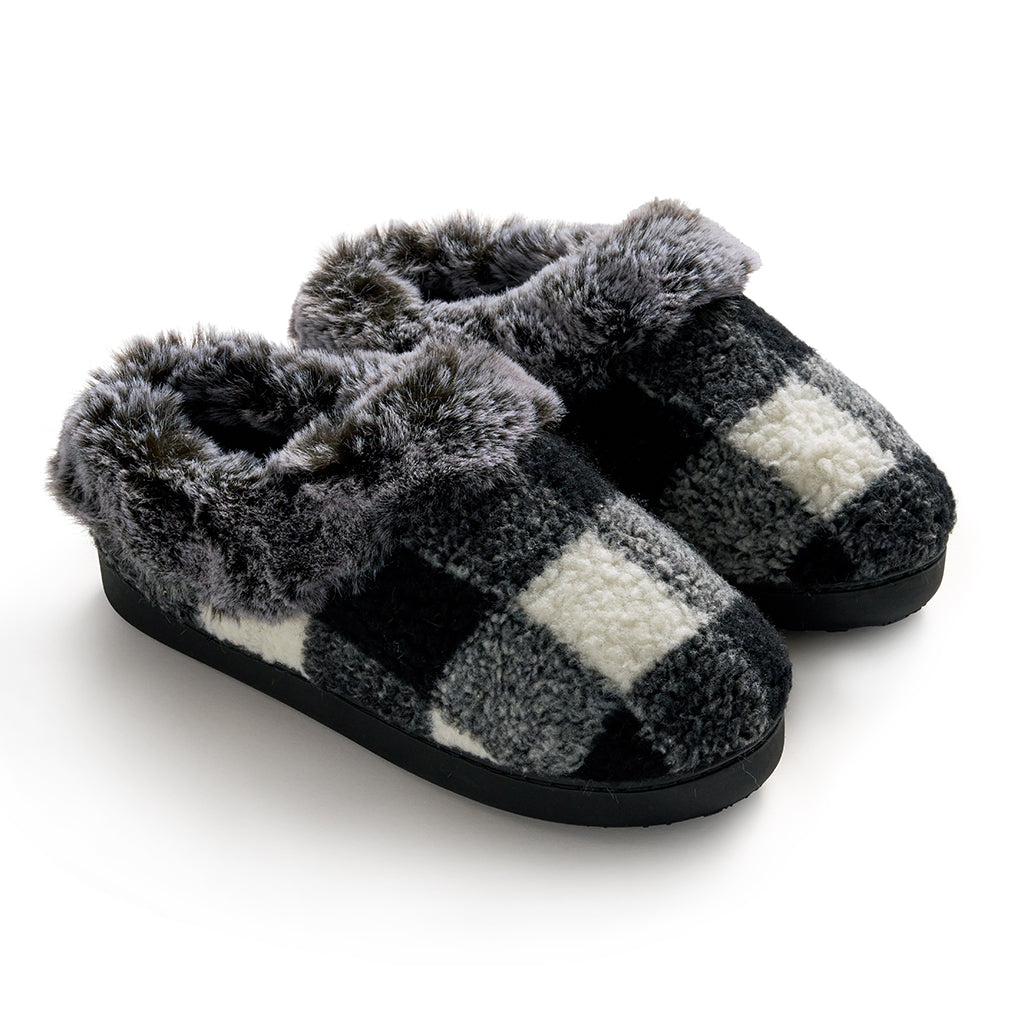 Buffalo Plaid Clog Slipper with Contrast Sherpa Lining