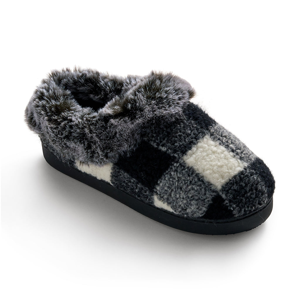 Black Plaid;@Buffalo Plaid Clog Slipper with Contrast Sherpa Lining