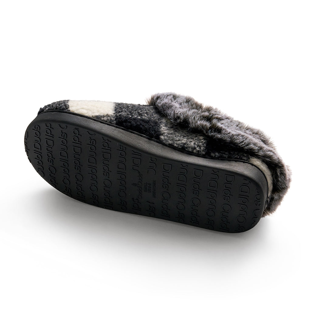 Black Plaid;@Buffalo Plaid Clog Slipper with Contrast Sherpa Lining