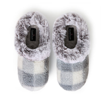 Gray Plaid;@Buffalo Plaid Clog Slipper with Contrast Sherpa Lining