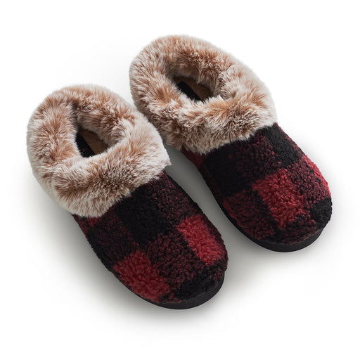 Red Plaid;@Buffalo Plaid Clog Slipper with Contrast Sherpa Lining