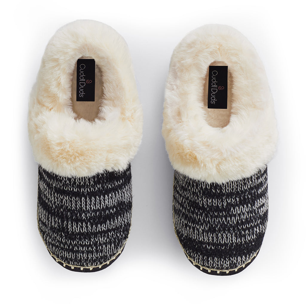 Black;@Twist Knit Slipper Bootie with Sherpa Lining