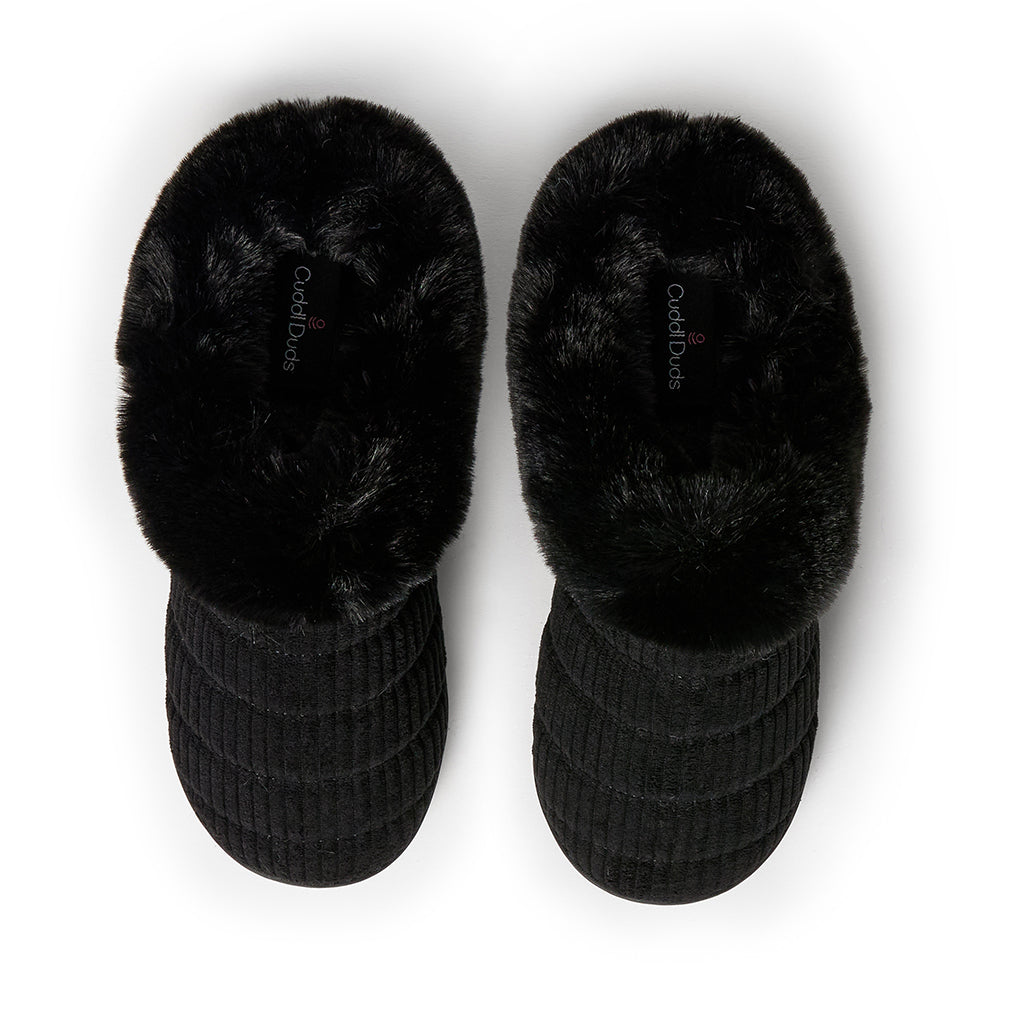 Black;@Corduroy Clog Slipper with Sherpa Lining