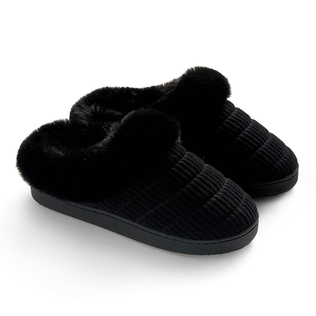 Black;@Corduroy Clog Slipper with Sherpa Lining