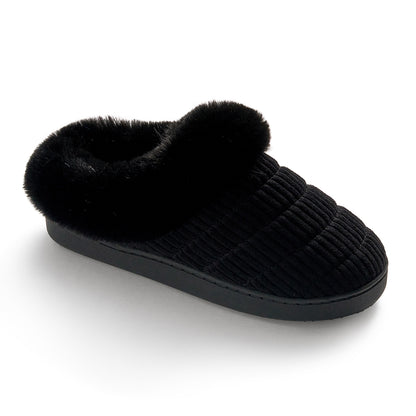 Black;@Corduroy Clog Slipper with Sherpa Lining