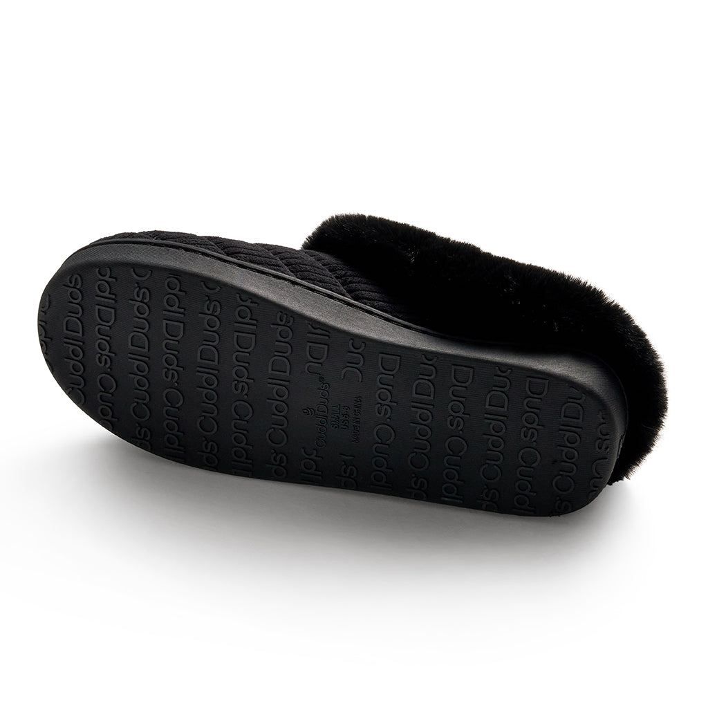 Black;@Corduroy Clog Slipper with Sherpa Lining