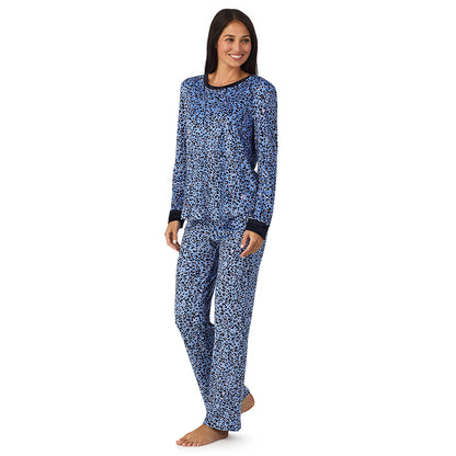 A lady wearing Silky Velour Long Sleeve Pullover with Boot Cut Pant 2-Pc Pajama Set