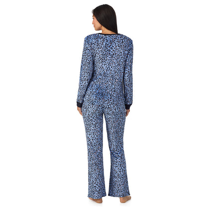 A lady wearing Silky Velour Long Sleeve Pullover with Boot Cut Pant 2-Pc Pajama Set