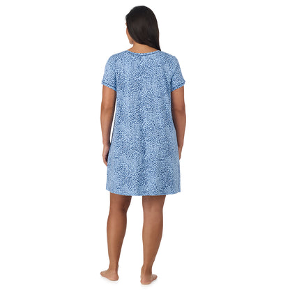 A lady wearing plus size Cotton-Blend Short Sleeve Sleep Shirt PLUS Blue Animal back view