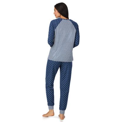 A lady wearing Brushed Mini Waffle Thermal Long Sleeve with Jogger Pajama Set