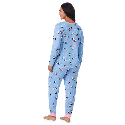 A lady wearing Brushed Sweater Knit Long Sleeve Top with Jogger 2-Pc Pajama Set PLUS