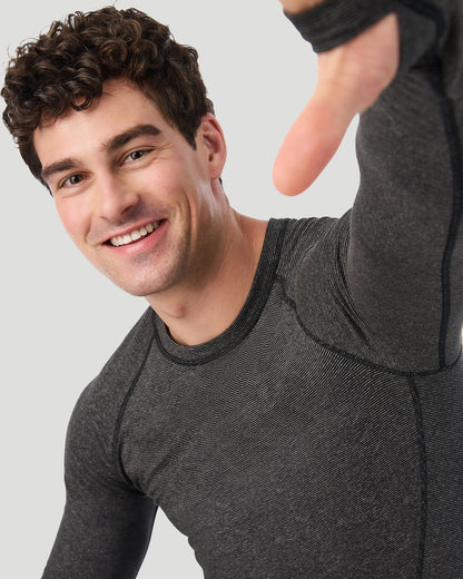  A man wearing Grey Stripe FlexStripe Long Sleeve Crew in a front view close up look