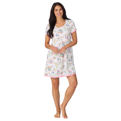 A lady wearing Cotton-Blend Short Sleeve Sleep Shirt in Spring Scene