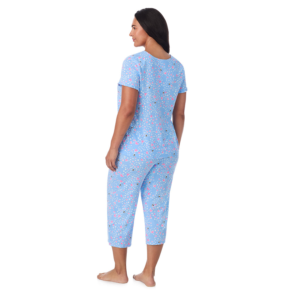 A lady wearing Cotton Rich Ruffled Short Sleeve Top with Pant Pajama Set PLUS