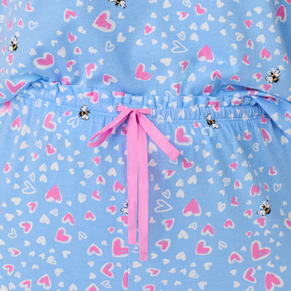 A lady wearing Cotton Rich Ruffled Short Sleeve Top with Pant Pajama Set PLUS