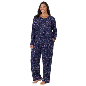 A lady wearing Cotton-Blend Short Sleeve Sleep Shirt PLUS in Navy Star Print looking front