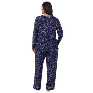A lady wearing Cotton-Blend Short Sleeve Sleep Shirt PLUS in Navy Star Print back view