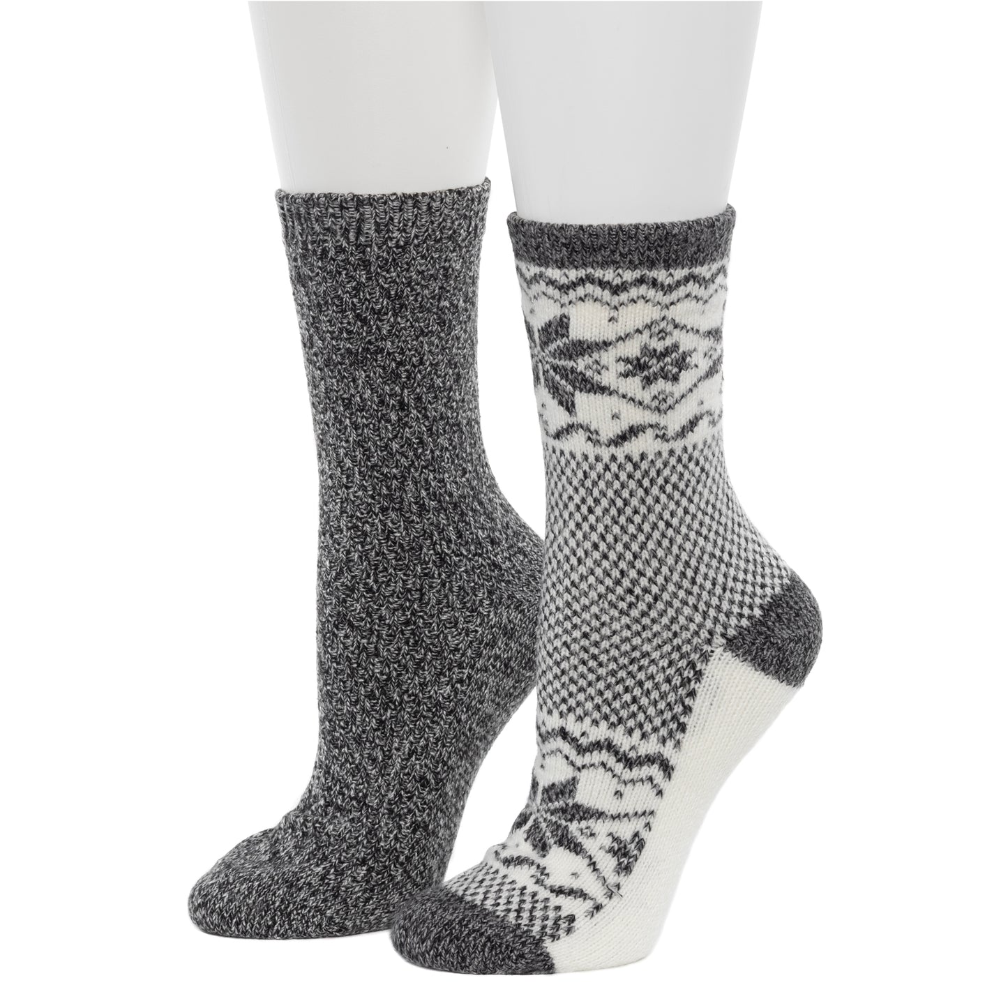 Black; @Scandi Snowflake Block Crew Sock 2-Pack