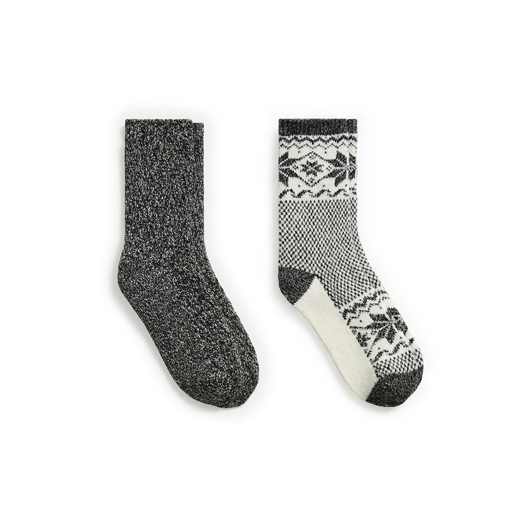 Black; @Scandi Snowflake Block Crew Sock 2-Pack