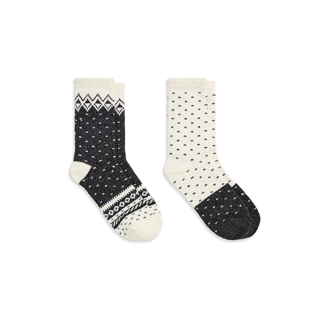 Black/Ivory Dot;@A Pucker Scallop Welt Geo Fairisle / Birdseye Crew Sock 2-Pack