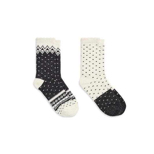 A Pucker Scallop Welt Geo Fairisle / Birdseye Crew Sock 2-Pack