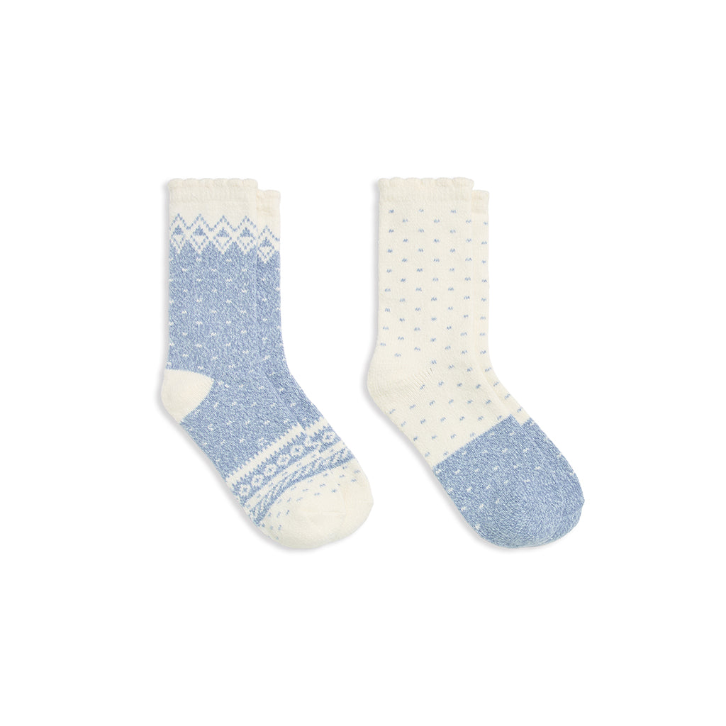 Country Blue;@A Pucker Scallop Welt Geo Fairisle / Birdseye Crew Sock 2-Pack