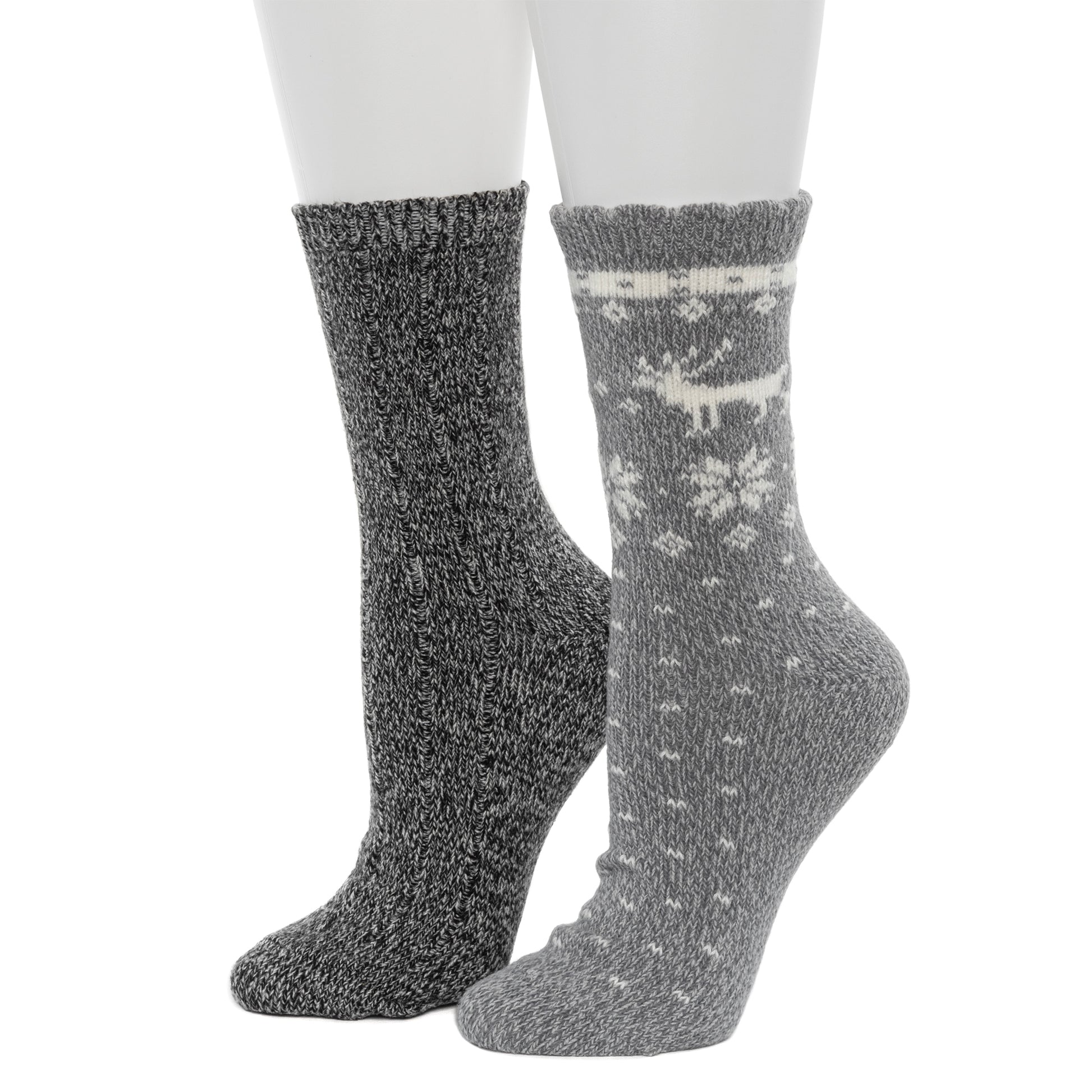 Scallop Edge Snowflake Reindeer Crew Sock 2-Pack