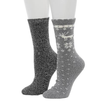 Quiet Shade Black; @Scallop Edge Snowflake Reindeer Crew Sock 2-Pack