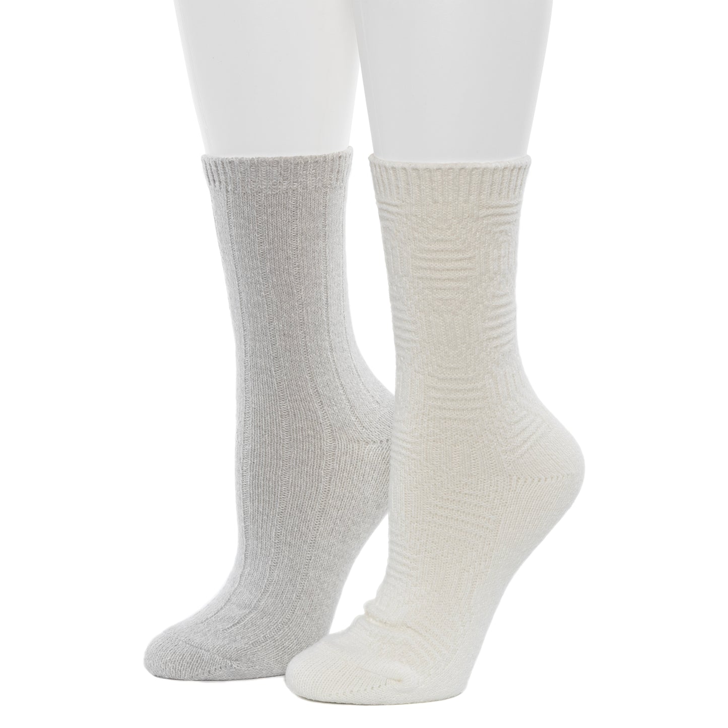 Egret; @Lace Diamond Texture/Wide Rib Crew Sock 2-Pack