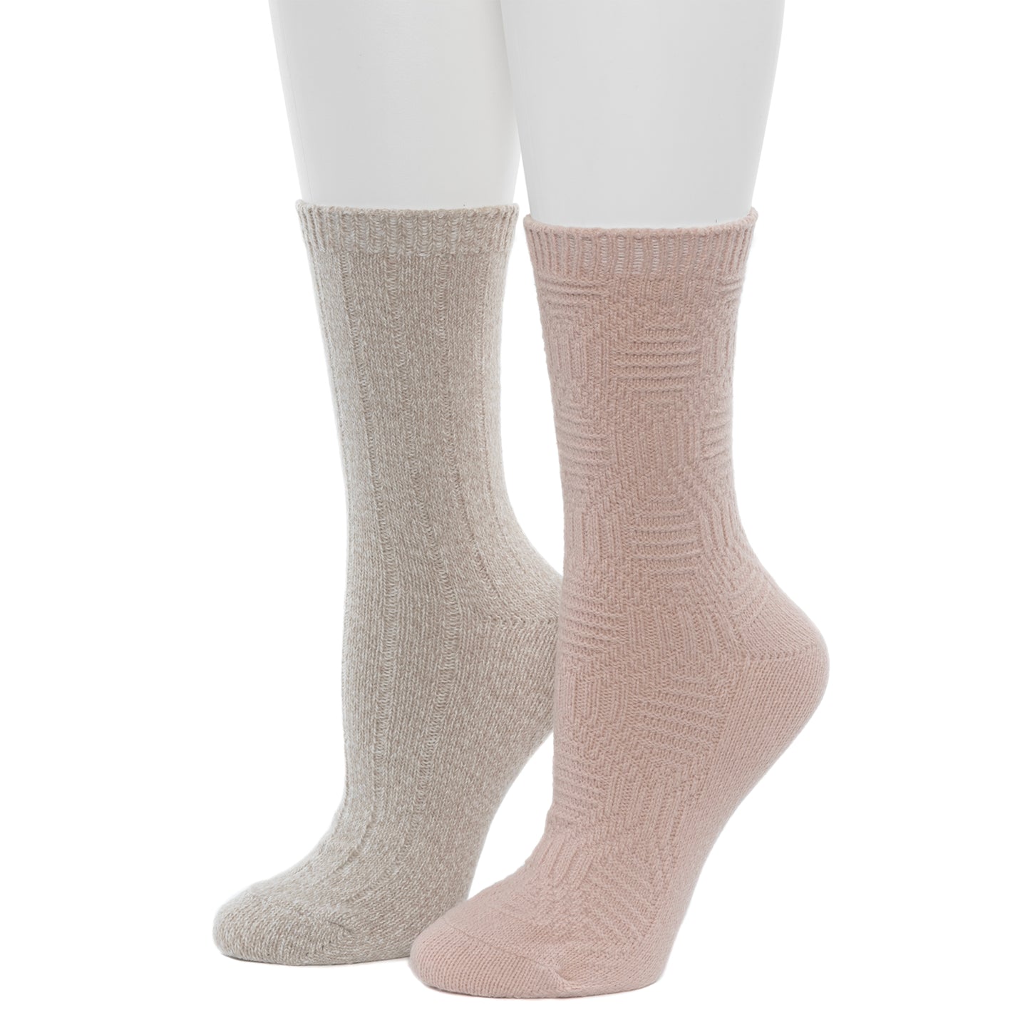 Sepia Rose; @Lace Diamond Texture/Wide Rib Crew Sock 2-Pack