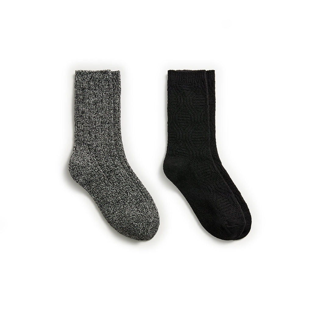 Black; @Lace Diamond Texture/Wide Rib Crew Sock 2-Pack