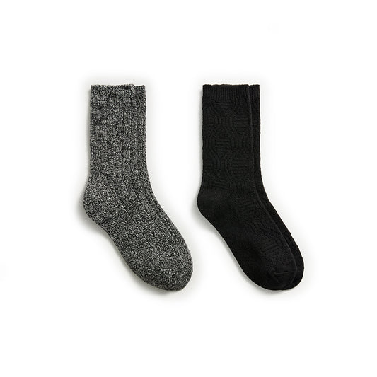 Lace Diamond Texture/Wide Rib Crew Sock 2-Pack