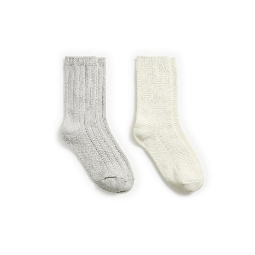 Egret; @Lace Diamond Texture/Wide Rib Crew Sock 2-Pack