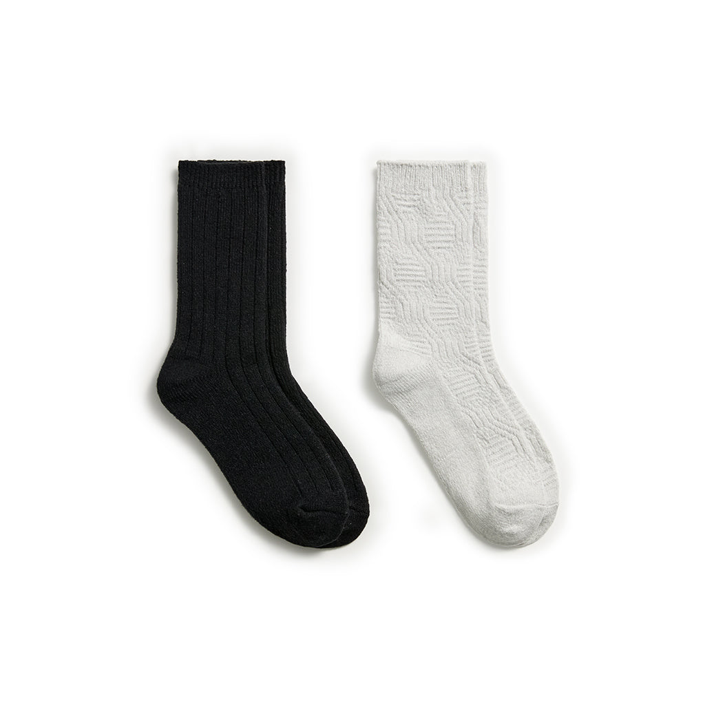 Lace Diamond Texture/Wide Rib Crew Sock 2-Pack