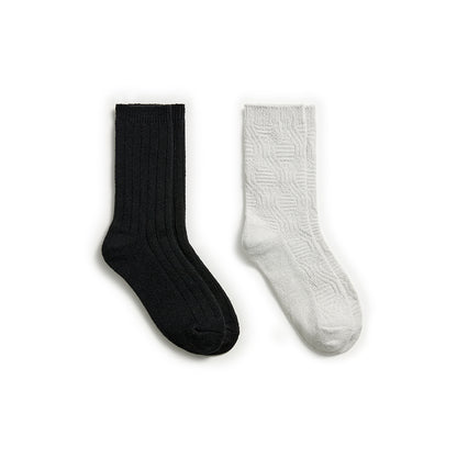 High Rise; @Lace Diamond Texture/Wide Rib Crew Sock 2-Pack