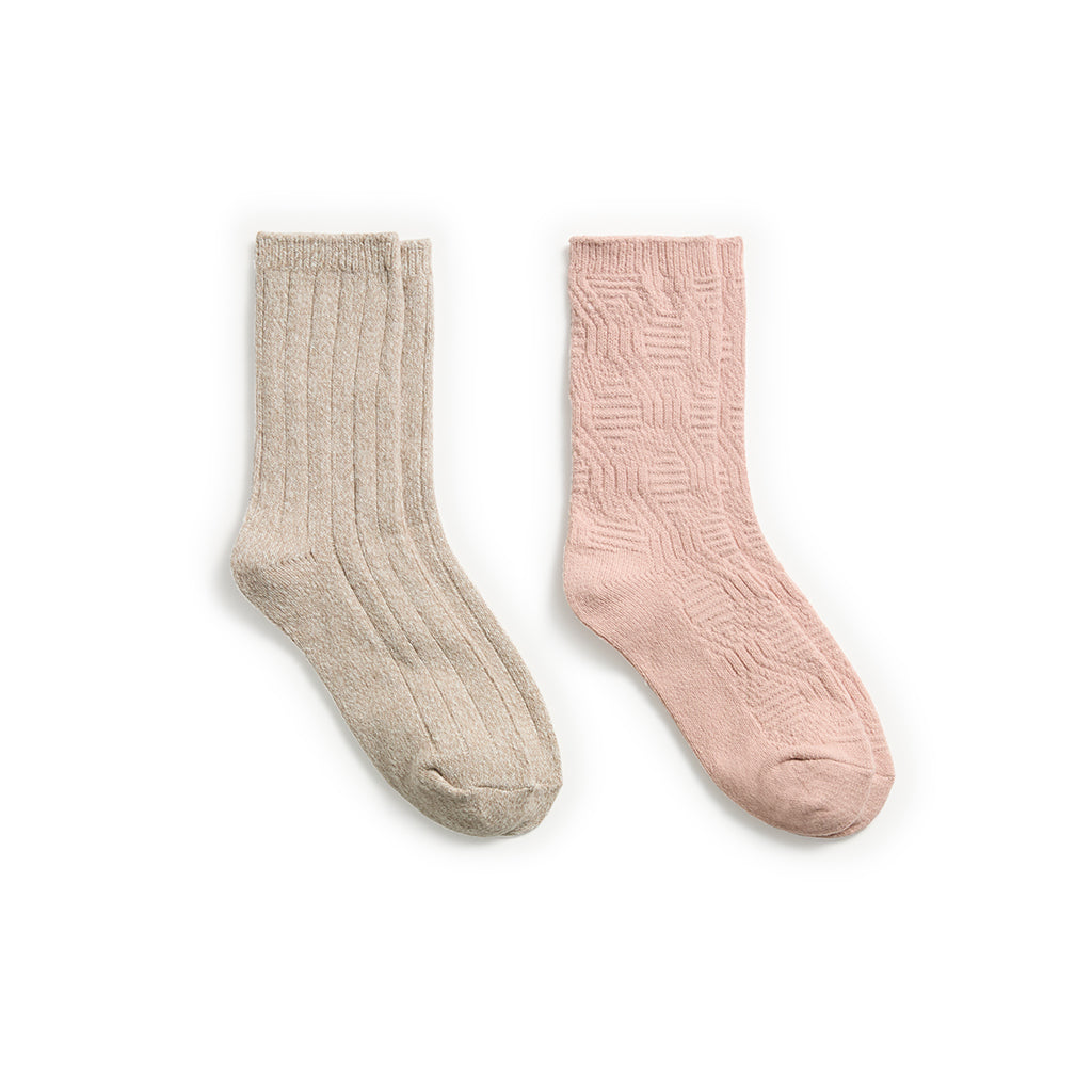 Lace Diamond Texture/Wide Rib Crew Sock 2-Pack