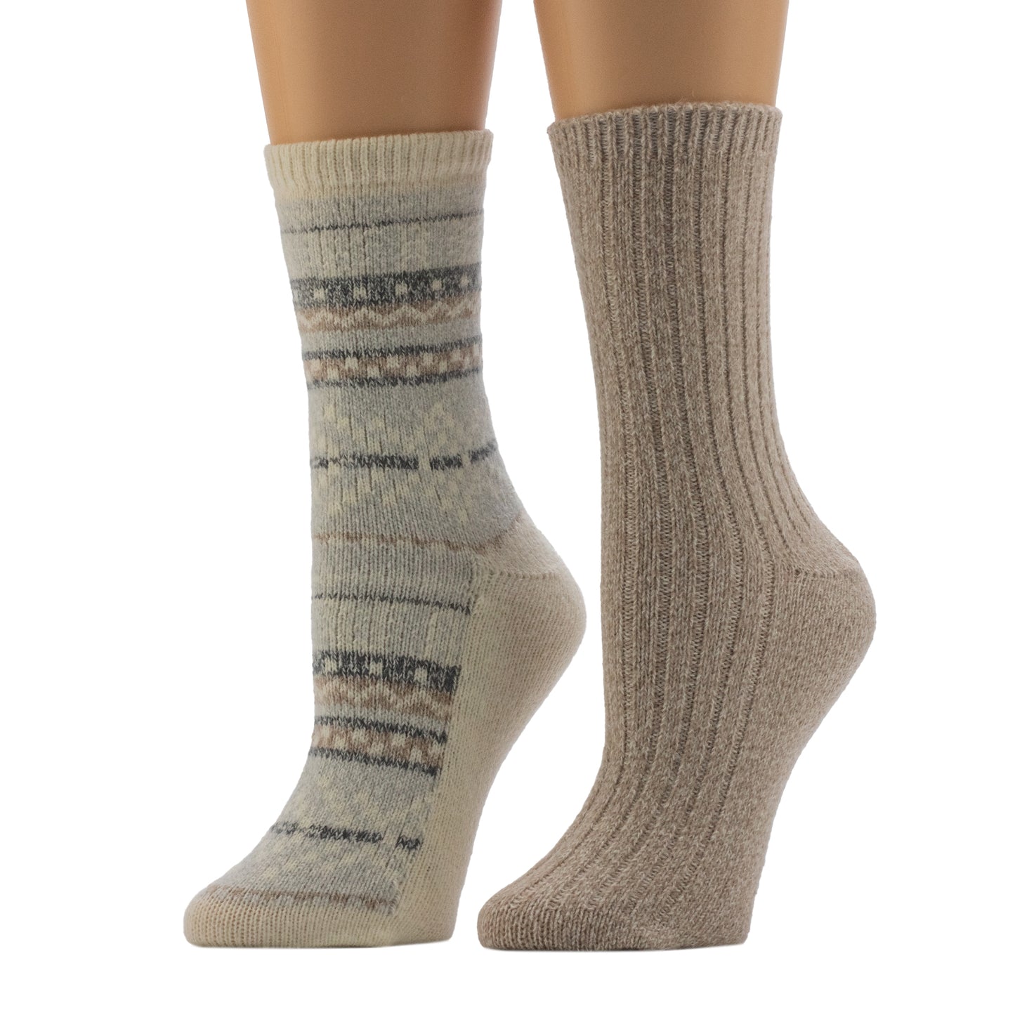 Simply Taupe Geo/Simply Taupe;@A mannequin wearing Geo Fairisle / Rib Crew Sock 2-Pack