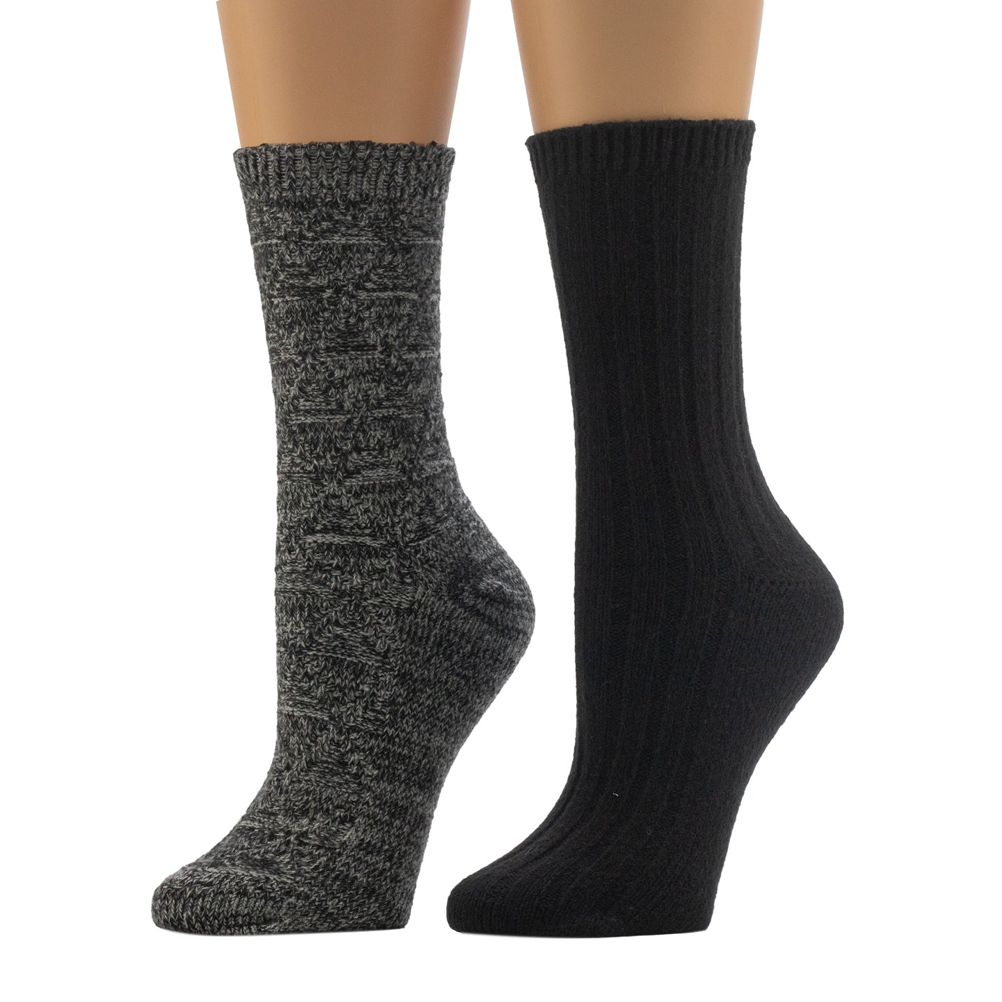 Black/Black;@A mannequin wearing Diamonds & Purls Stitch / Rib Crew Sock 2-Pack