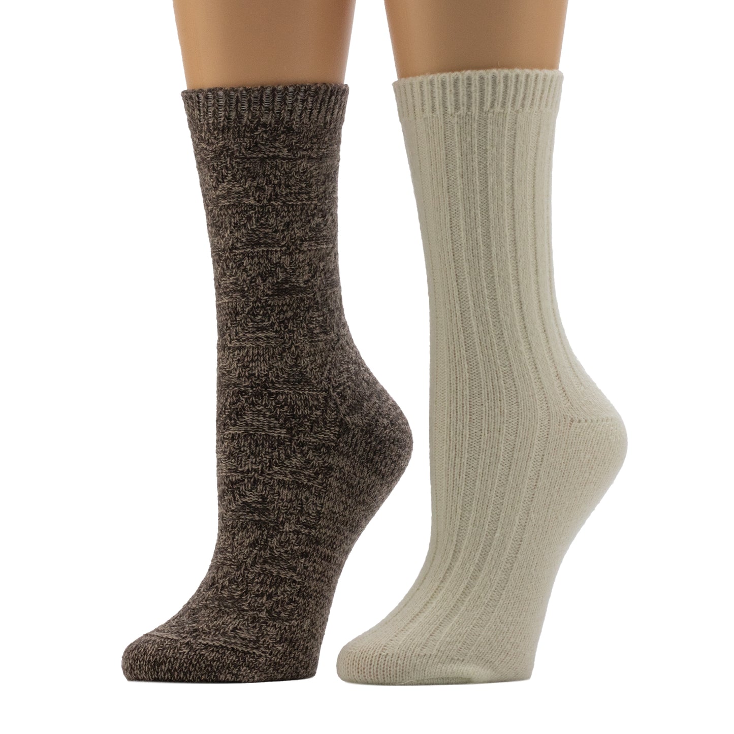Java/Ivory;@A mannequin wearing Diamonds & Purls Stitch / Rib Crew Sock 2-Pack