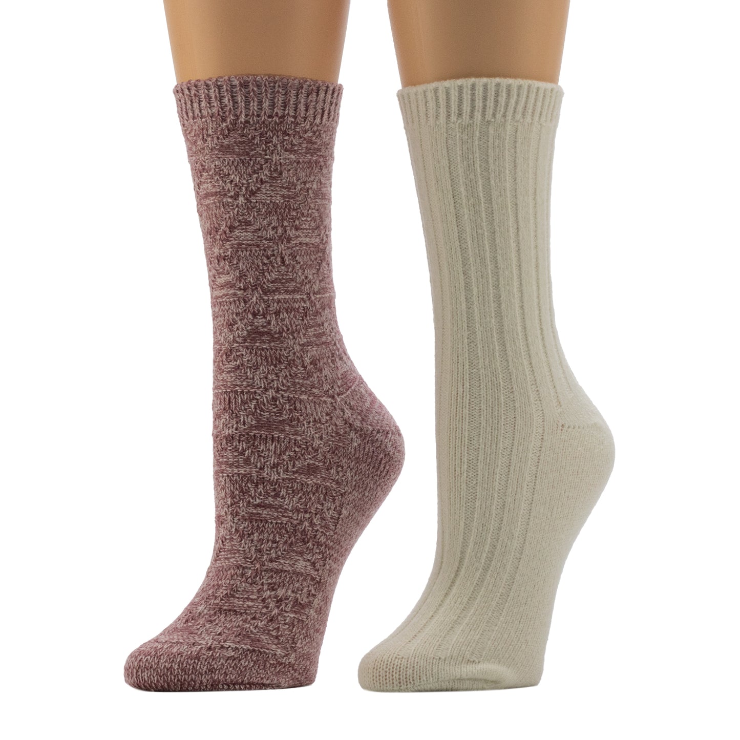 Renaissance Rose/Ivory;@A mannequin wearing Diamonds & Purls Stitch / Rib Crew Sock 2-Pack