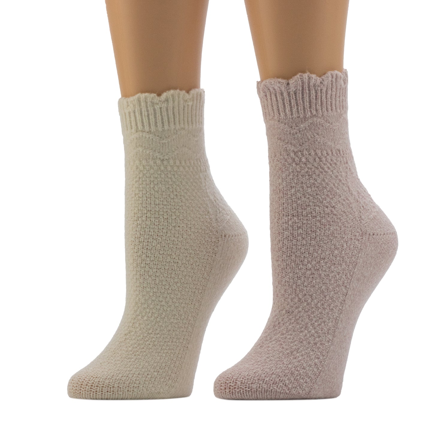 Ivory/Pink;@A Scallop Welt Chevron Diamond Anklet Sock 2-Pack
