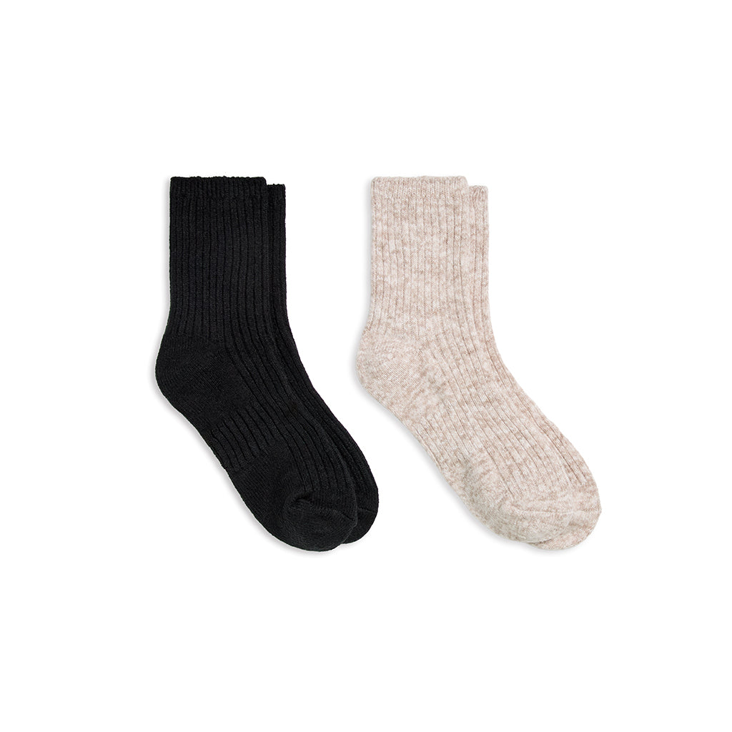 Simply Taupe/Black;@A Heather 2x1 Rib Demi Crew Sock 2-Pack
